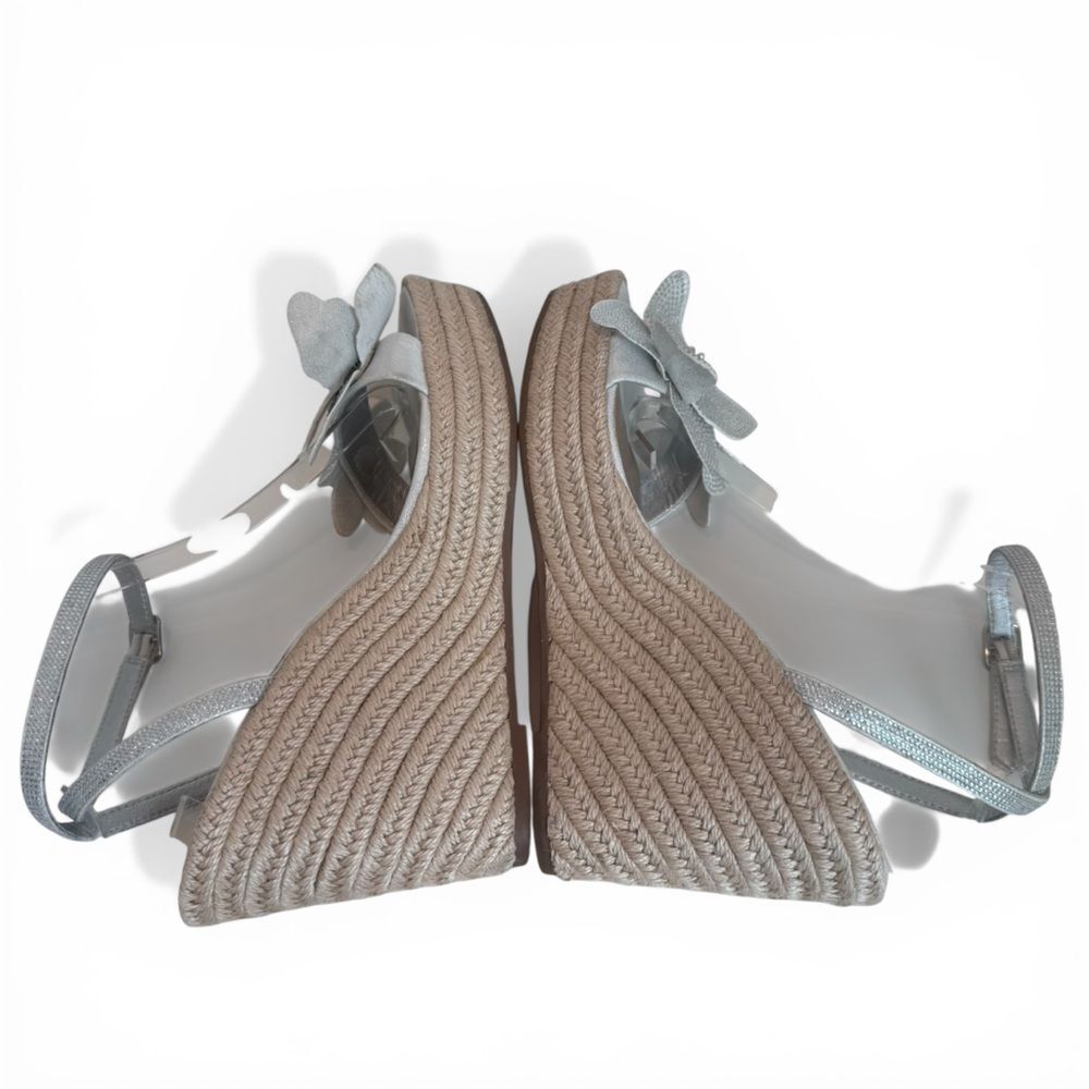 Steve Madden Silver Metallic Floral Platform Espridrile Wedge Sandals Sz 10 - Picture 3 of 15